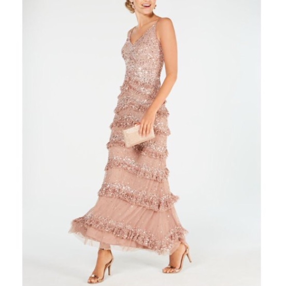 Adrianna Papell rose gold / champagne sequin gown NWT